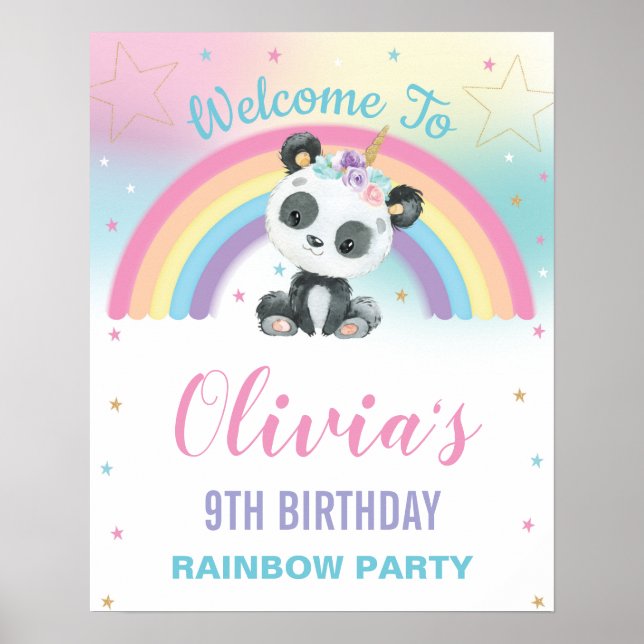 Affiche Cute Panda Pandacorn Arc en ciel Bienvenue (Devant)