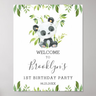 Affiche Cute Panda Verdure Anniversaire Fête Neutre Bienve
