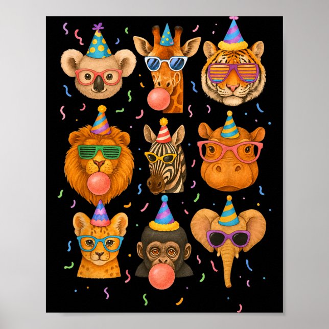 Affiche Cute Party Animals Birthday Wildlife Zoo Birthday  (Devant)