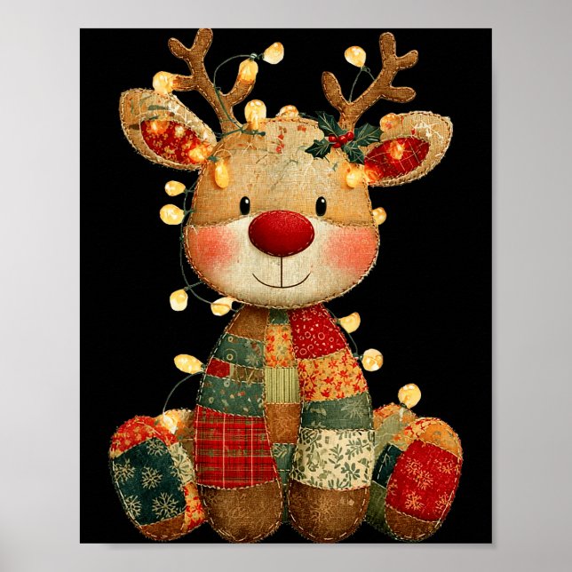 Affiche Cute Patchwork Reindeer Christmas Xmas Men Women K (Devant)