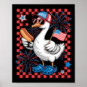 Affiche Cute Patriotic Goose Hotdog Usa Drapeau Garçons En