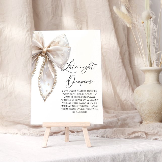 Affiche Cute Pearl Bow Late Night Diapers Baby shower Jeu (Créateur téléchargé)
