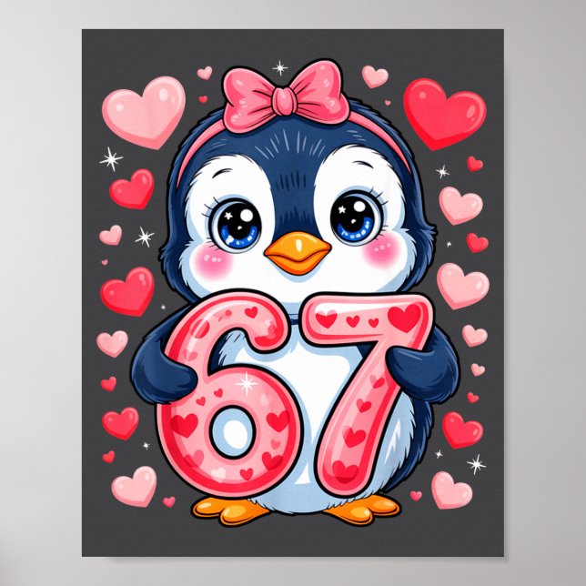 Affiche Cute Penguin 67 Six Seven Valentine Hearts 6 7 Mem (Devant)