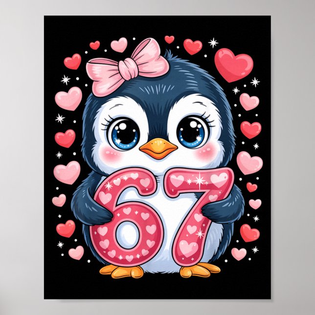 Affiche Cute Penguin 67 Six Seven Valentine Hearts 6 7 Mem (Devant)