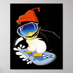 Affiche Cute Penguin Snowboard Surfer Casquette d'hiver