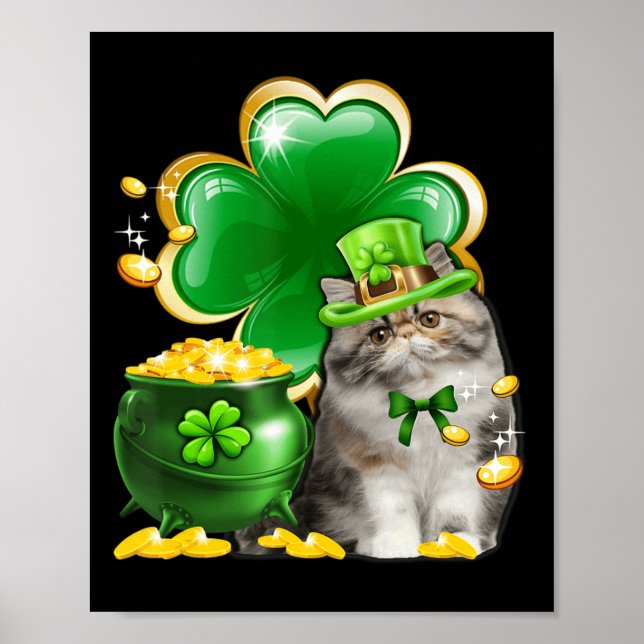 Affiche Cute Perse Chat Shamrock Irlandais Saint Patrick D (Devant)