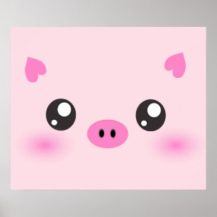 Affiche Cute Pig Face - minimalisme kawaii