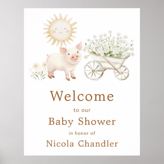 Affiche Cute Pig Wheelbarrow Baby Show Baby Shower Welcome (Devant)