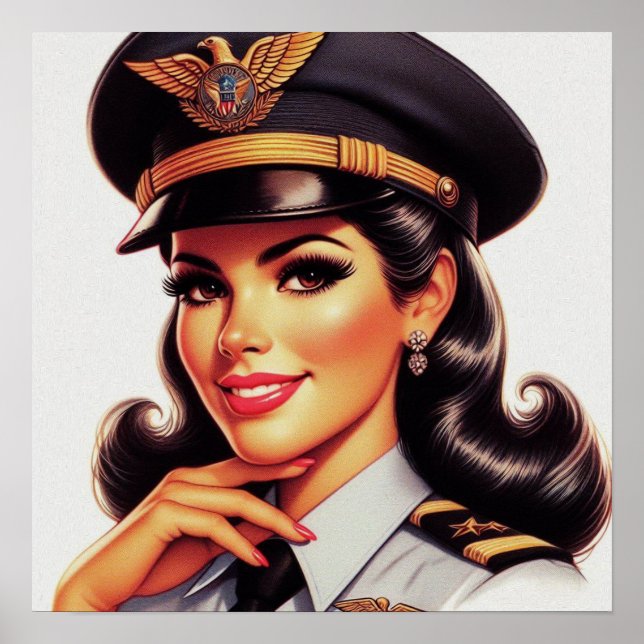 Affiche Cute Pilote Militaire Pin-up (Devant)