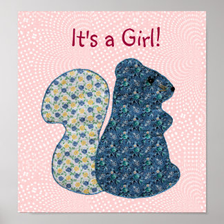 Affiche Cute Pink Country Style Squirrel Baby Girl