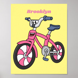 Affiche Cute pink kids bicycle cartoon illustration