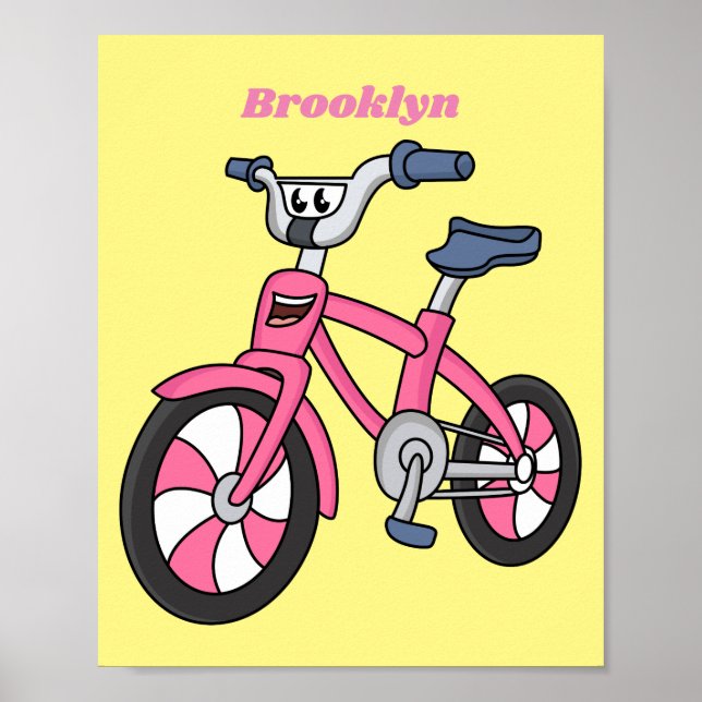 Affiche Cute pink kids bicycle cartoon illustration (Devant)