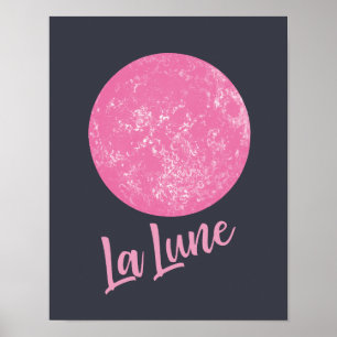 Affiche Cute Pink Moon Illustration French La Lune Blue