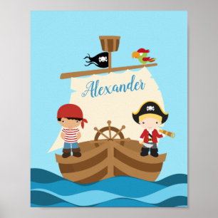 Affiche Cute Pirate Boys & A Big Ship Custom Name