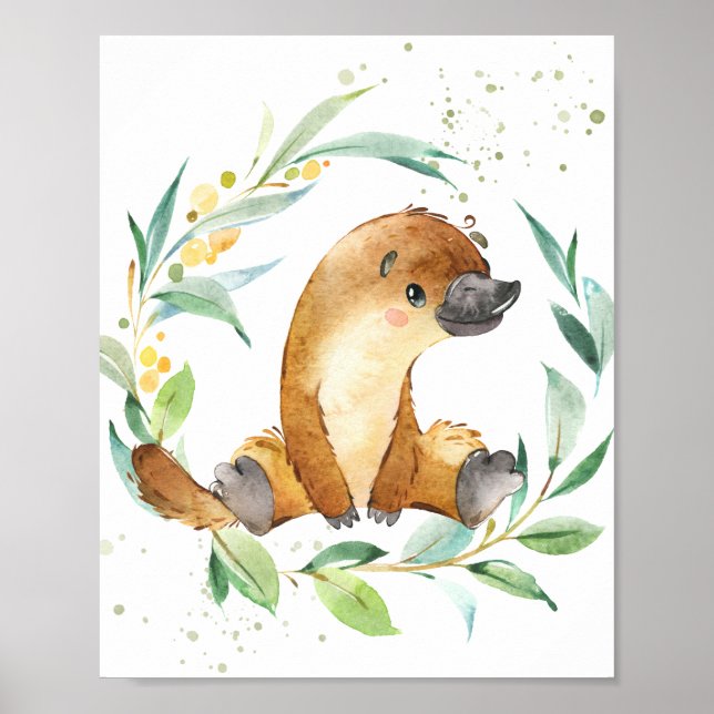 Affiche Cute Platypus Eucalyptus Vert Enfants Mur Art (Devant)