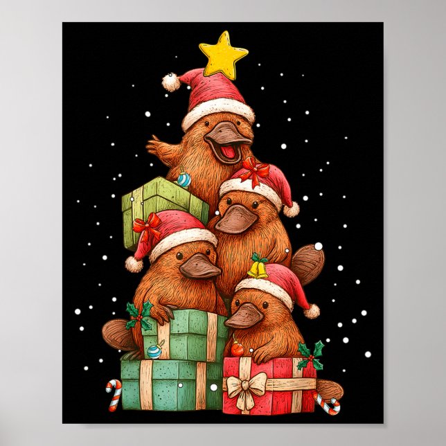 Affiche Cute Platypus Le Christmas Tree Xmas Hat  (Devant)