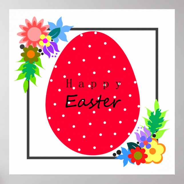 Affiche Cute polka point OEuf de Pâques avec couronne fleu (Devant)