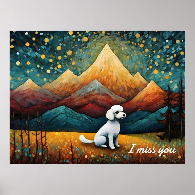 Affiche Cute Poodle Mountain Forest Je Vous Manque (Devant)