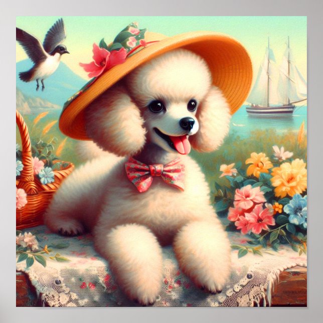 Affiche Cute Poodle peinture Vintage (Devant)