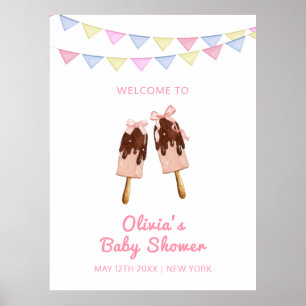 Affiche Cute Popcicle Bow Ice Cream Baby shower Bienvenue