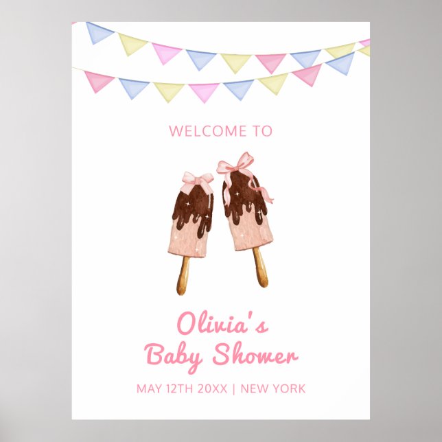 Affiche Cute Popcicle Bow Ice Cream Baby shower Bienvenue (Devant)