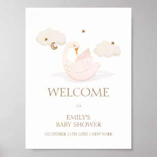 Affiche Cute Princess Swan Moon Star Baby shower Bienvenue