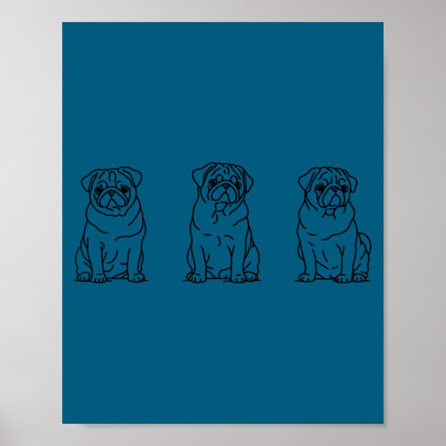 Affiche Cute Pug Dog Line Art  (Devant)