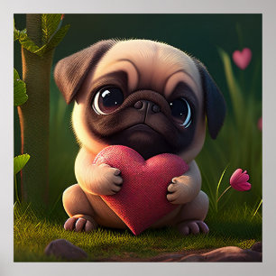 Affiche Cute Pug with Heart