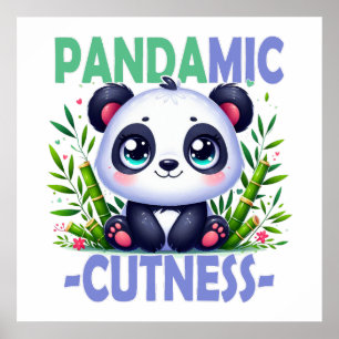 Affiche Cute pun pandémique. Dessin animé de bébé panda mi