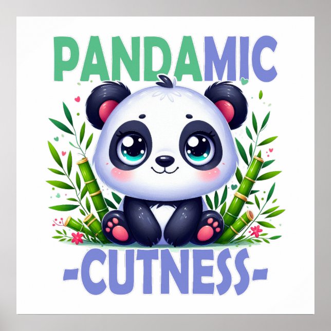 Affiche Cute pun pandémique. Dessin animé de bébé panda mi (Devant)