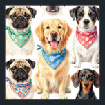 Affiche Cute Puppy Portraits Bandana Collage Watercolor<br><div class="desc">An irresistibly charming gallery of happy, expressive dog faces! This delightful watercolor-style collage features adorable pugs, golden retriever, jack russell, dachshund and more each wearing colorful patterned bandanas full of personality. Perfect for dog lovers who adore sweet, heartwarming portraits of their favorite breeds in a joyful, hand-painted look.</div>