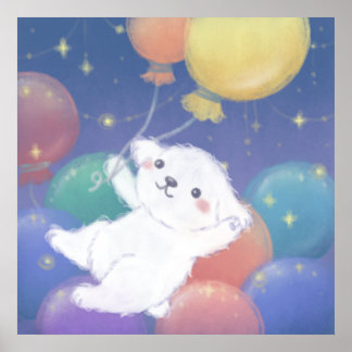 Affiche Cute Puppy with Balloons & Stars