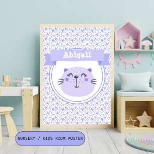 Affiche Cute Purple Chat & Coeurs Lilac - Enfants Personna