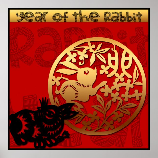 Affiche Cute Rabbit chinois Nouvel An Zodiac Anniversaire  (Devant)