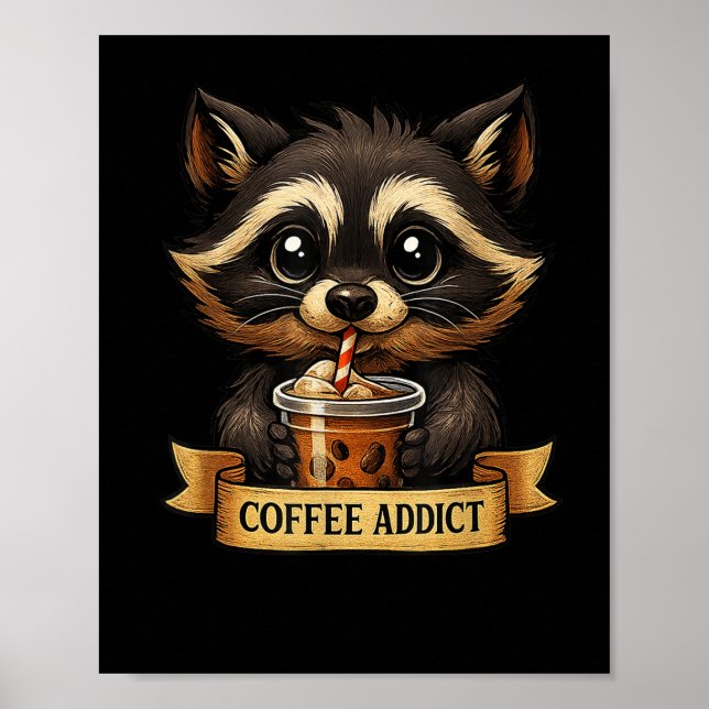 Affiche Cute Raccoon Boire Café Drôle Pour Hommes Femmes A (Devant)