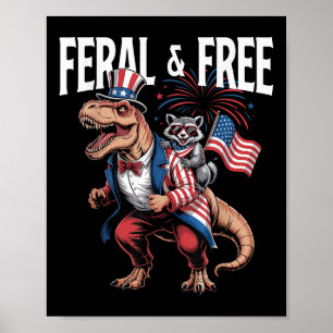 Affiche Cute Raccoon Dinosaur T Rex 4 juillet Indépendant