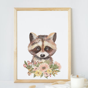 Affiche Cute Raccoon Nursery Wall Art Décor, Cadeau bébé