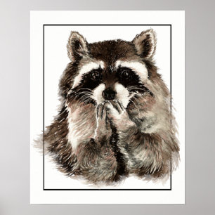Affiche Cute Raccoon souffler Baisers Art amusant