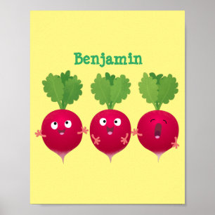 Affiche Cute radishes singing trio cartoon vegetables