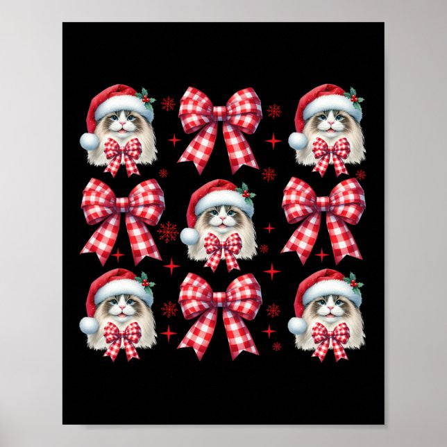 Affiche Cute Ragdoll Chat Rouge Plaid Coquette Bow Noël (Devant)