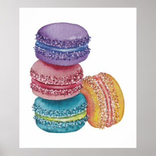 Affiche Cute Rainbow Macaroons In Watercolor