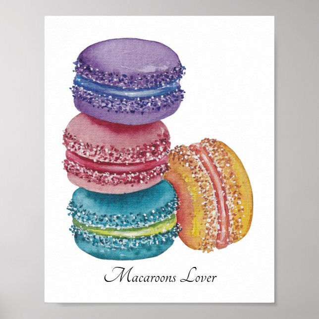 Affiche Cute Rainbow Macaroons In Watercolor (Devant)
