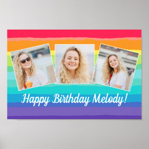 Affiche Cute Rainbow Photo Collage Personnalisé Anniversai