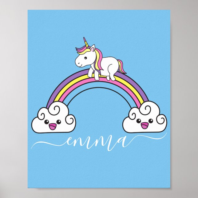 Affiche Cute Rainbow Unicorn Nom personnalisé (Devant)