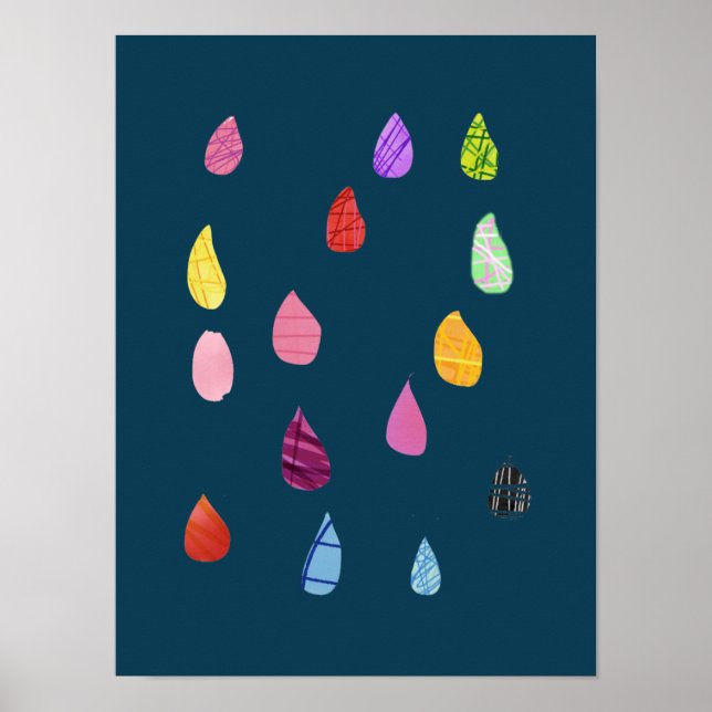 Affiche Cute raindrops colorful rain art (Devant)