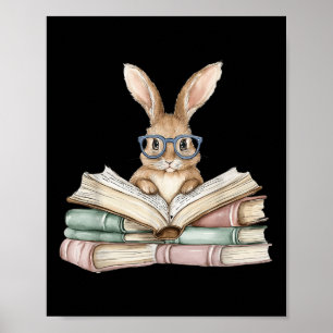 Affiche Cute Reading Bunny Gles Livres Bookworm Reader Tea