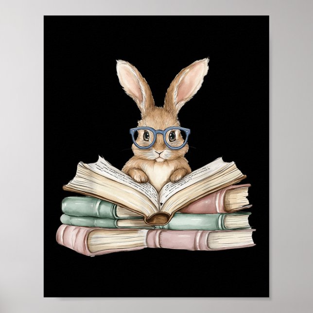 Affiche Cute Reading Bunny Gles Livres Bookworm Reader Tea (Devant)