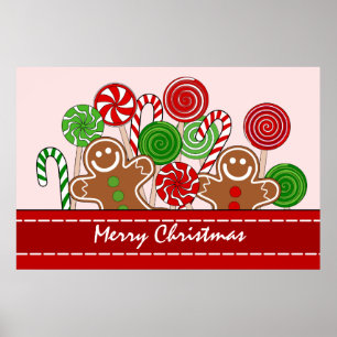 Affiche Cute red Christmas gingerbreads