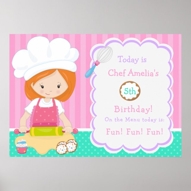Affiche Cute Red Hair Girl Baking Anniversaire (Devant)