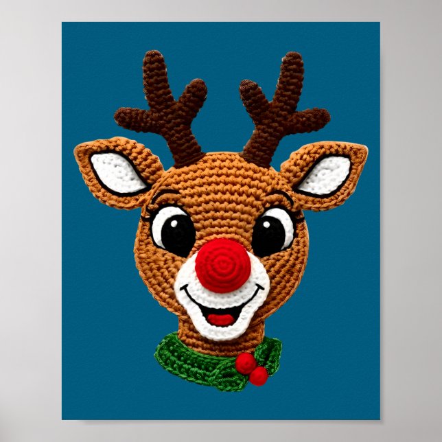 Affiche Cute Reindeer Rudolph Crochet Xmas Pajamas Holiday (Devant)